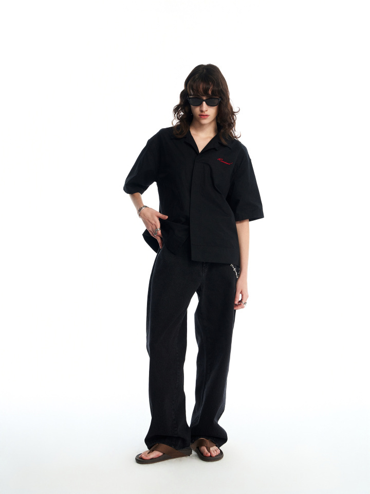BLACK ELEGANT BUTTON DOWN POPLIN SHIRT