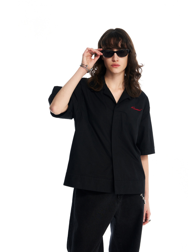BLACK ELEGANT BUTTON DOWN POPLIN SHIRT