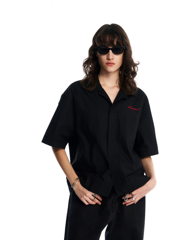 BLACK ELEGANT BUTTON DOWN POPLIN SHIRT