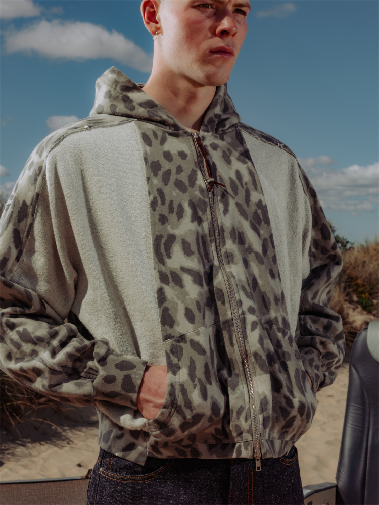 FOLDED LEOPARD JERSEY HOODIE