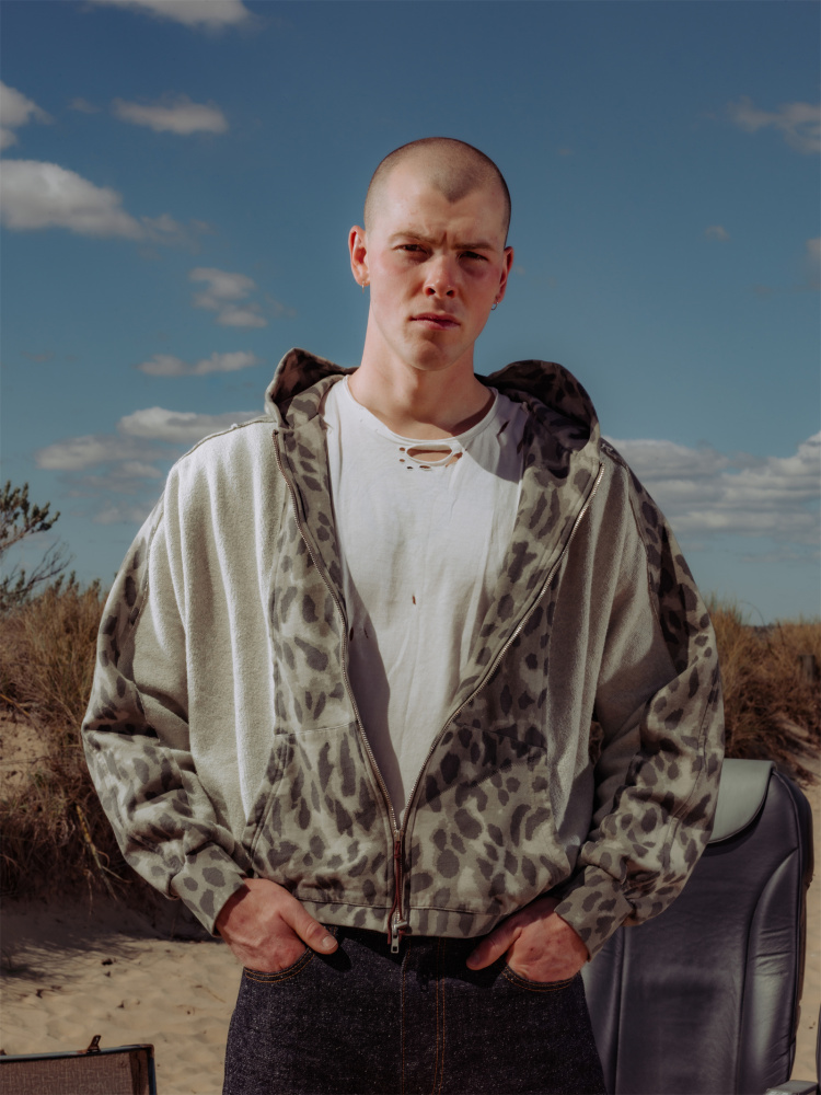 FOLDED LEOPARD JERSEY HOODIE