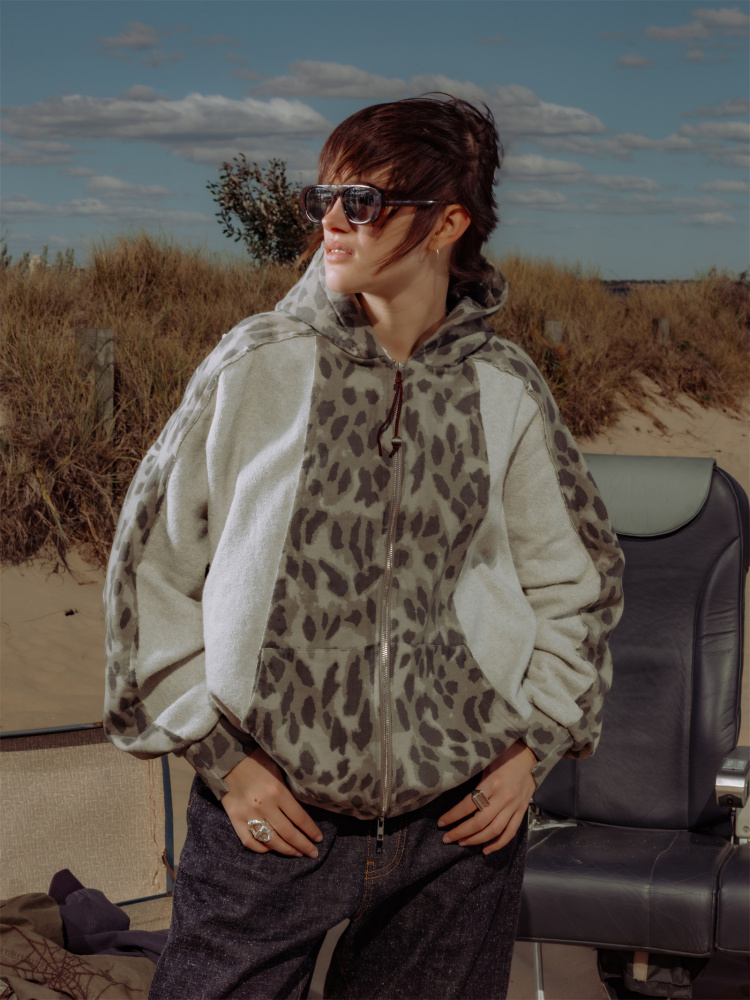 FOLDED LEOPARD JERSEY HOODIE