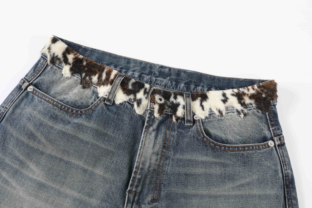 COW PRINT FUR JEANS