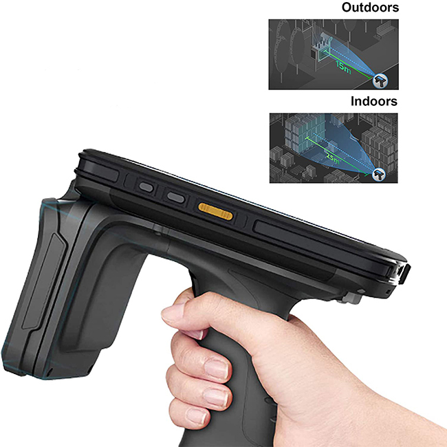 Android 13 systems terminal mobile long distance UHF RFID Handheld reader for laundry/warehouse/animal tracking