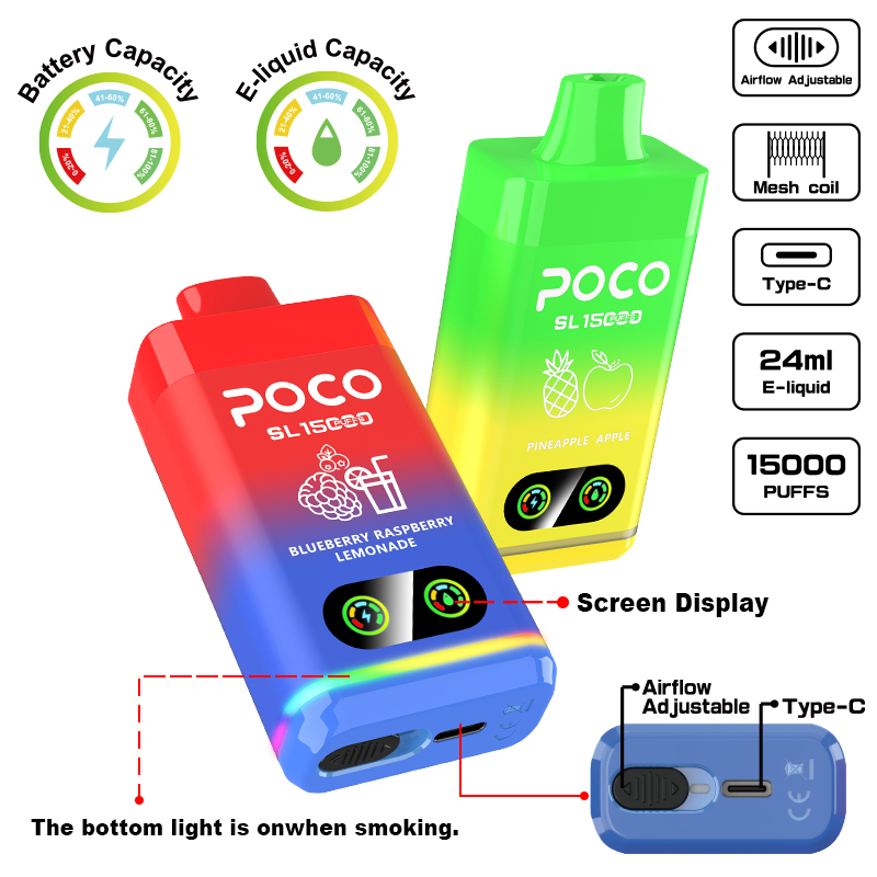 POCO 15000 Puffs | EU Warehouse Shipping | 3-7 Days Delivery | 5% Nicotine | Smart Screen | Airflow Adjustable | Minimum Order 100pcs