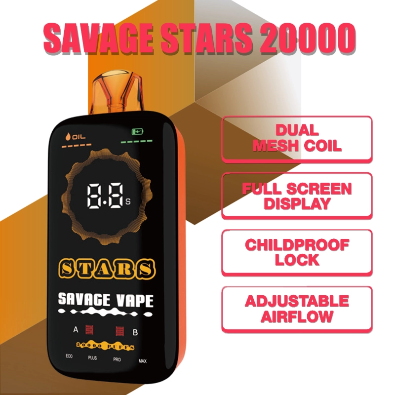 SAVAGE STARS 20000 Puffs | EU Warehouse Shipping | 3-7 Days Delivery | Dual Mesh Coil | Full Screen Display | Fast Chargiing