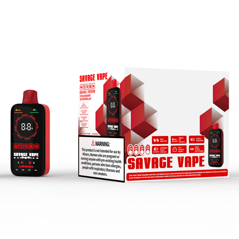 SAVAGE STARS 20000 Puffs | EU Warehouse Shipping | 3-7 Days Delivery | Dual Mesh Coil | Full Screen Display | Fast Chargiing