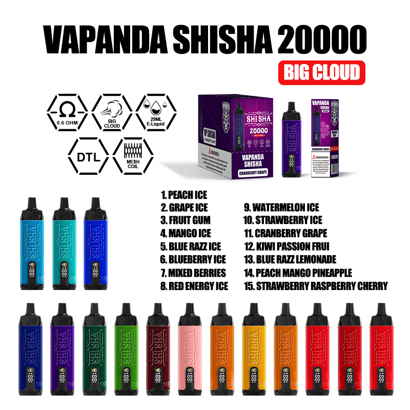 VAPANDA SHISHA 20000 Puffs | EU Warehouse Shipping | 3-7 Days Delivery | Digtal Screen | DTL Vape