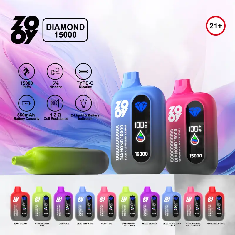 ZOOY DIAMOND 15000 PUFFS | EU Warehouse Free Shipping | 3-7 Days Delivery | Built-in Smart Display | Running Lamp