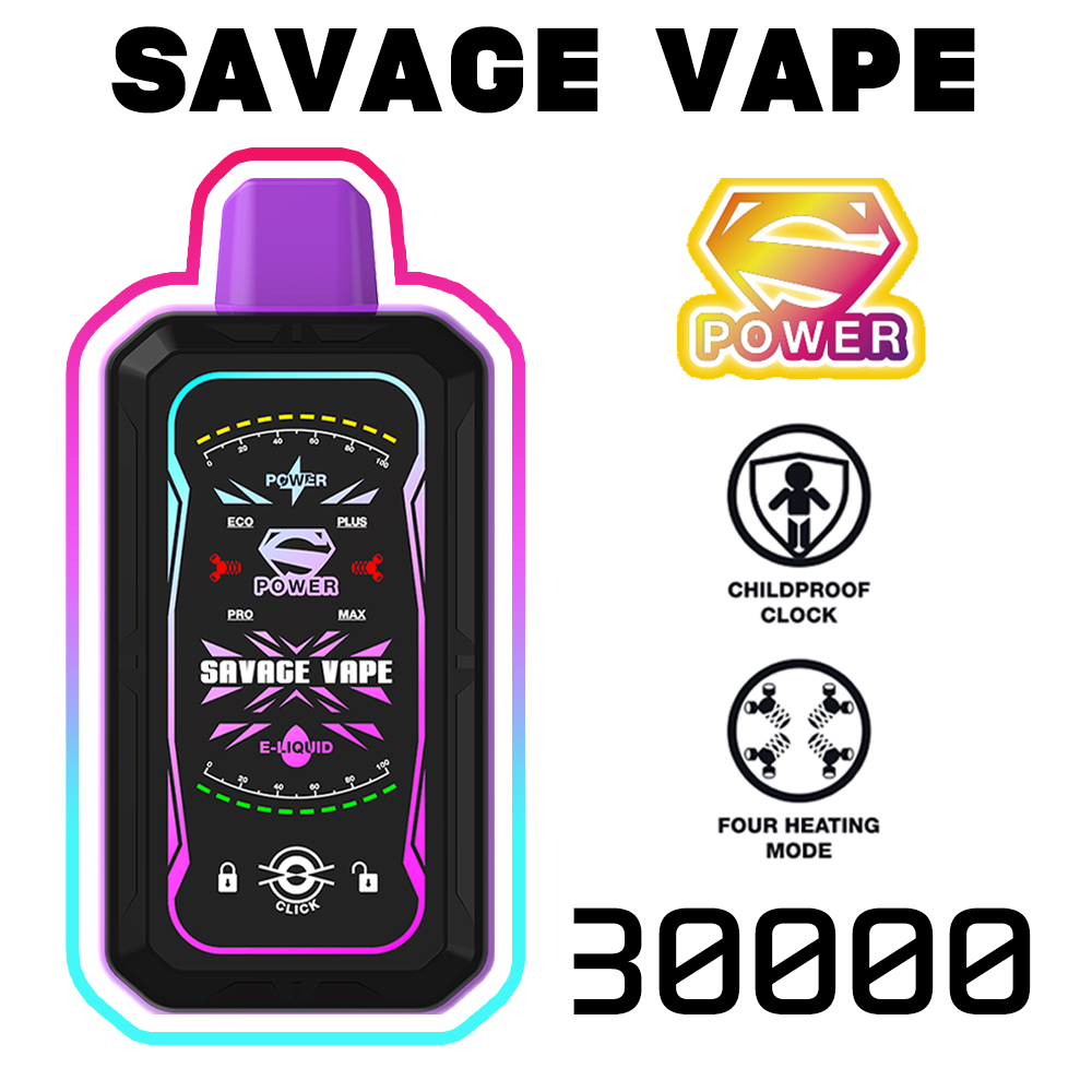 SAVAGE S POWER 30000 PUFFS | EU Warehouse Free Shipping | 30K Puff Disposable Vape | 4 Moedls Adjustable E Cigarette | Full Display Screen | Dual Mesh Coil | 700mah Rechargeable Battery