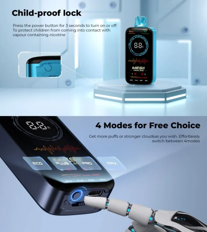 Mesii Visual Box 16000 16K Puffs Full Screen Display Airflow Adjustable Dual Mesh Coil Vaping Time Power Digital Oil Indicator Disposable Vape