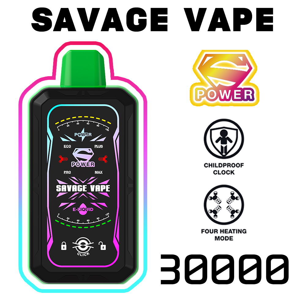 SAVAGE S POWER 30000 PUFFS | EU Warehouse Free Shipping | 30K Puff Disposable Vape | 4 Moedls Adjustable E Cigarette | Full Display Screen | Dual Mesh Coil | 700mah Rechargeable Battery