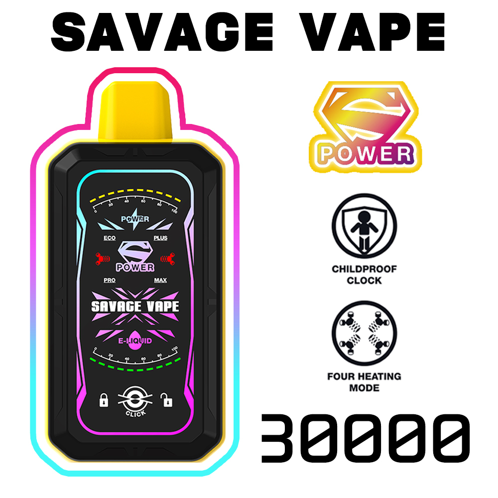 SAVAGE S POWER 30000 PUFFS | EU Warehouse Free Shipping | 30K Puff Disposable Vape | 4 Moedls Adjustable E Cigarette | Full Display Screen | Dual Mesh Coil | 700mah Rechargeable Battery