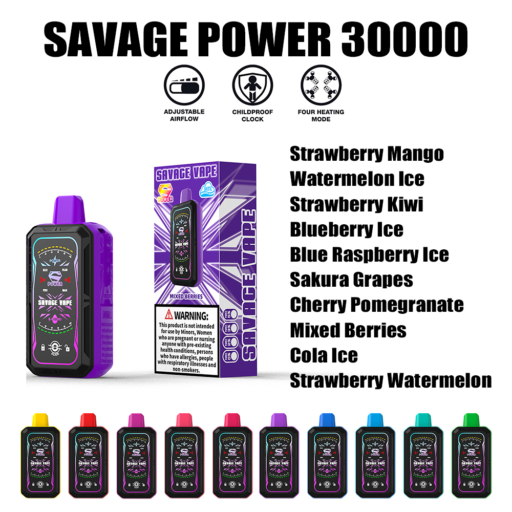 SAVAGE S POWER 30000 PUFFS | EU Warehouse Free Shipping | 30K Puff Disposable Vape | 4 Moedls Adjustable E Cigarette | Full Display Screen | Dual Mesh Coil | 700mah Rechargeable Battery