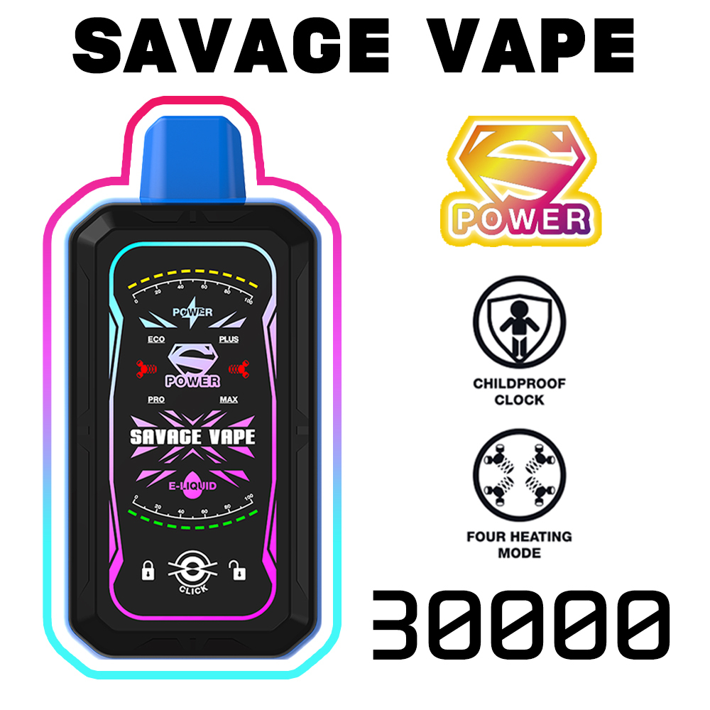 SAVAGE S POWER 30000 PUFFS | EU Warehouse Free Shipping | 30K Puff Disposable Vape | 4 Moedls Adjustable E Cigarette | Full Display Screen | Dual Mesh Coil | 700mah Rechargeable Battery