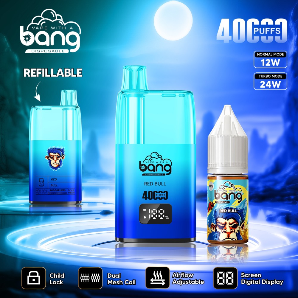 Bang 40000 Puffs Digital Display Screen Wholesale Disposable Vape Puff 40k Electronic Cigarette Refillable Oil Child Lock Airflow Adjustable Vaper
