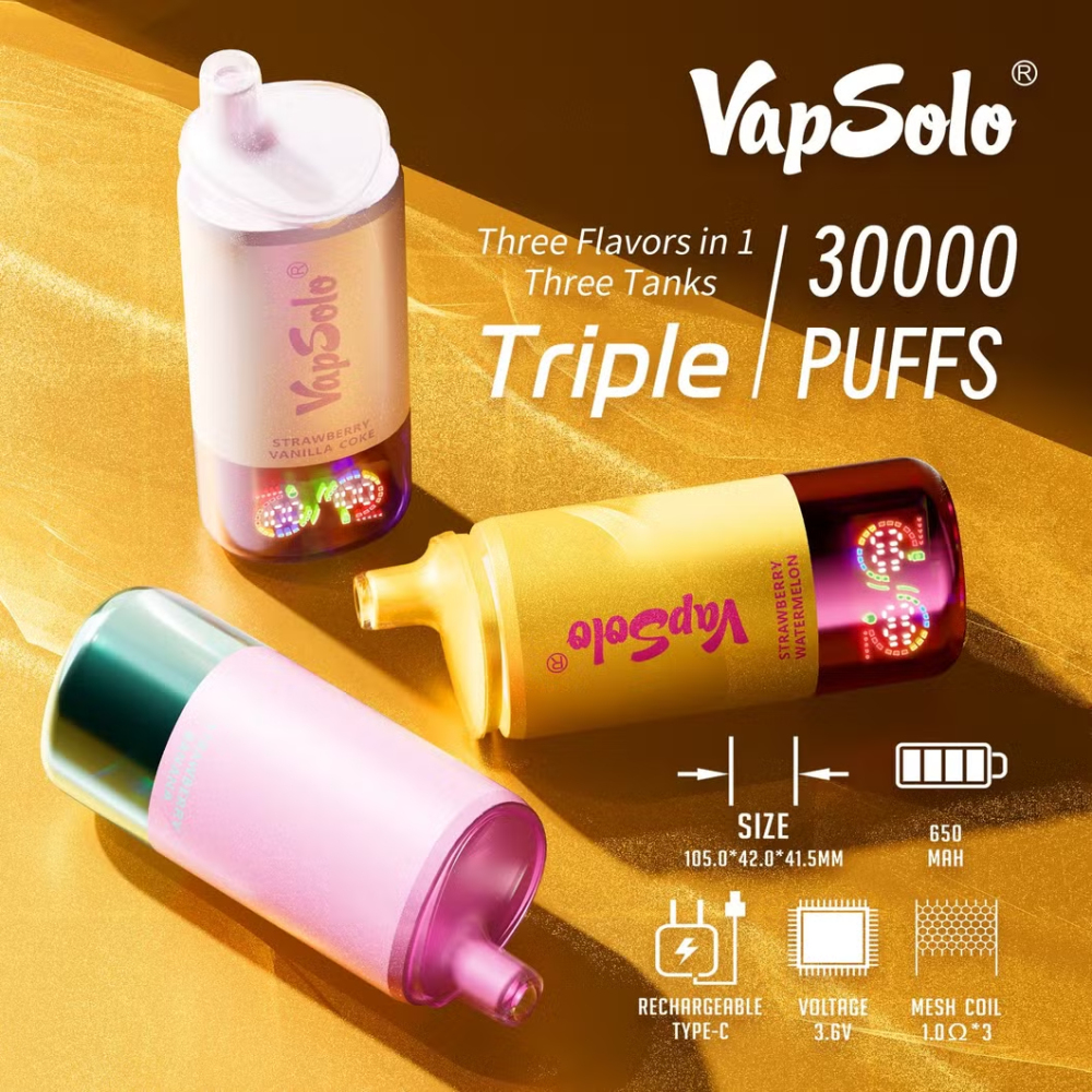 Vapsolo Triple Flavors 3 in 1 Digital Screen  Disposable Vape 30000 Puffs Whoelsale  E cigarette Puff 30k Vaper