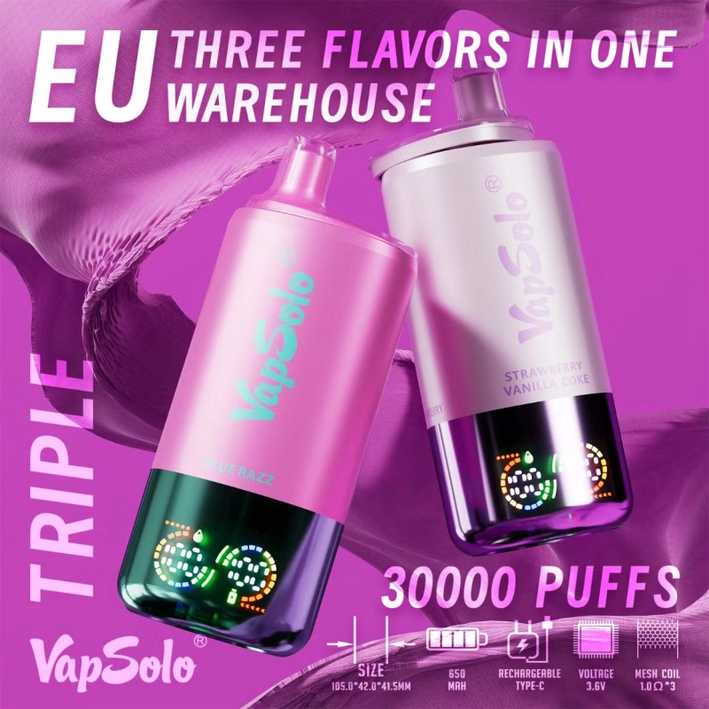 Vapsolo Triple Flavors 3 in 1 Digital Screen  Disposable Vape 30000 Puffs Whoelsale  E cigarette Puff 30k Vaper