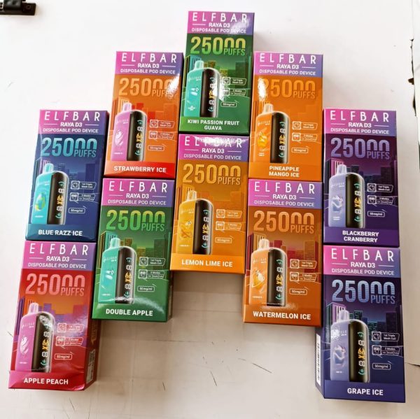 Original Elf Bar 25000 Puffs Disposable Vape Raya D3 Vape 25k Puff 3D Screen Electronic Cigarette