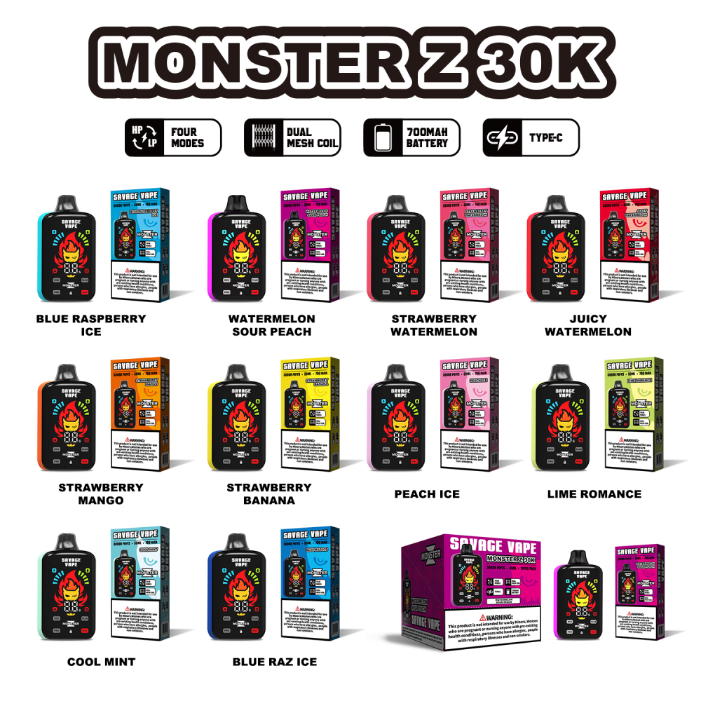 SAVAGE Monster Z 30000 PUFFS | EU Warehouse Free Shipping | 30K Puff Disposable Vape | 4 Modles Adjustable E Cigarette | Full Display Screen | Dual Mesh Coil | 700mah Rechargeable Battery