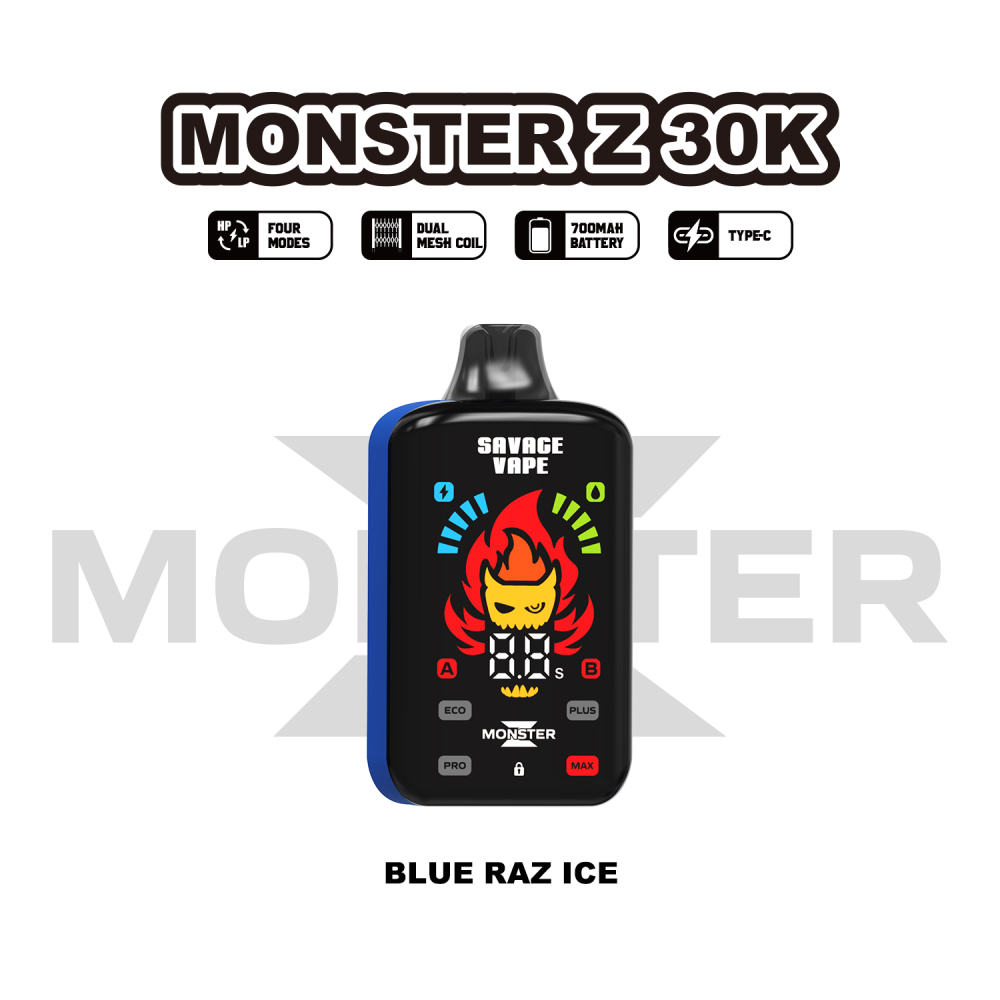 SAVAGE Monster Z 30000 PUFFS | EU Warehouse Free Shipping | 30K Puff Disposable Vape | 4 Modles Adjustable E Cigarette | Full Display Screen | Dual Mesh Coil | 700mah Rechargeable Battery