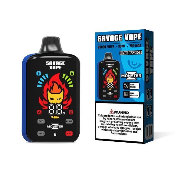 SAVAGE Monster Z 30000 PUFFS | EU Warehouse Free Shipping | 30K Puff Disposable Vape | 4 Modles Adjustable E Cigarette | Full Display Screen | Dual Mesh Coil | 700mah Rechargeable Battery