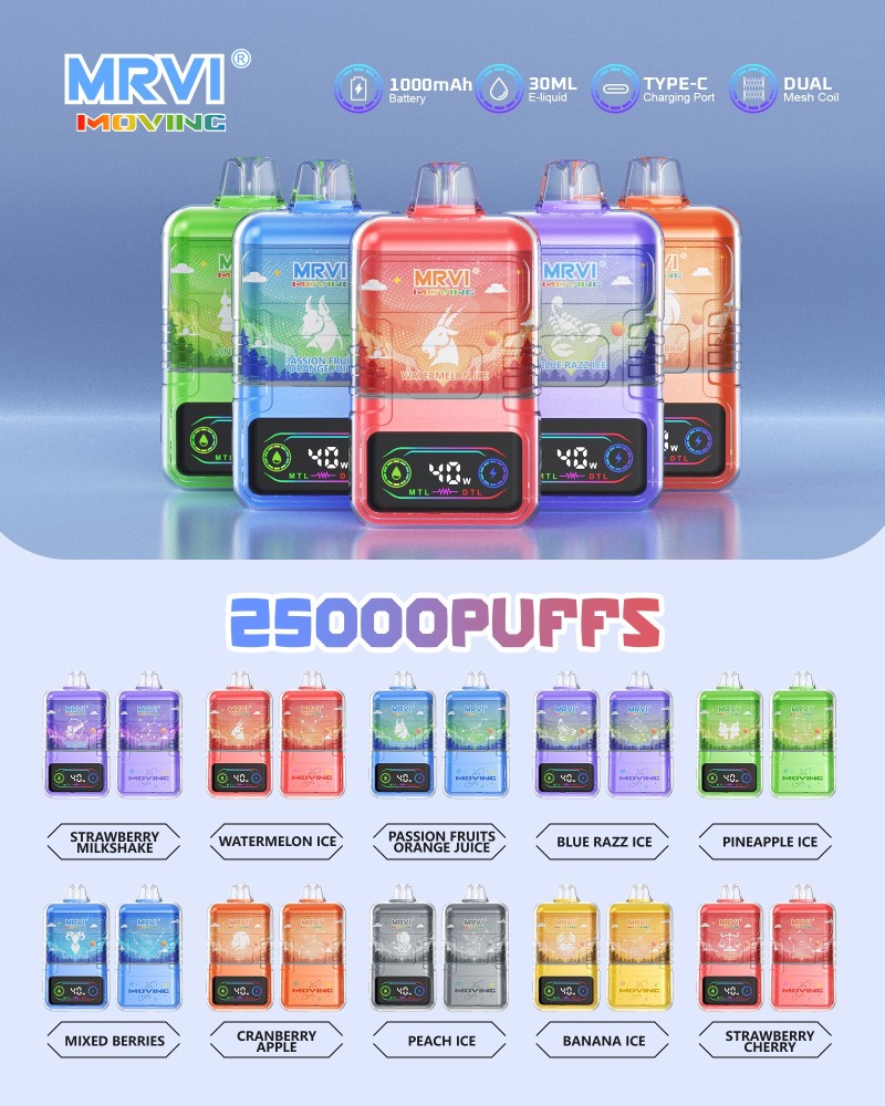 MRVI MOVING 25000 Puffs Disposabel Vape Digital Display&Child Lock MTL&DTL Shisha 25K Electronic Cigarette