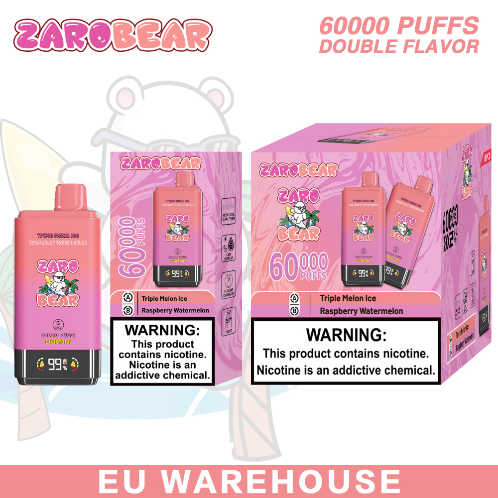 Zarobear Puff 60K 2in1 Vape Dual Flavor Digital Screen Eu Warheouse Shipping