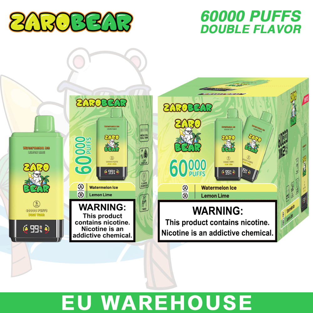 Zarobear Puff 60K 2in1 Vape Dual Flavor Digital Screen Eu Warheouse Shipping
