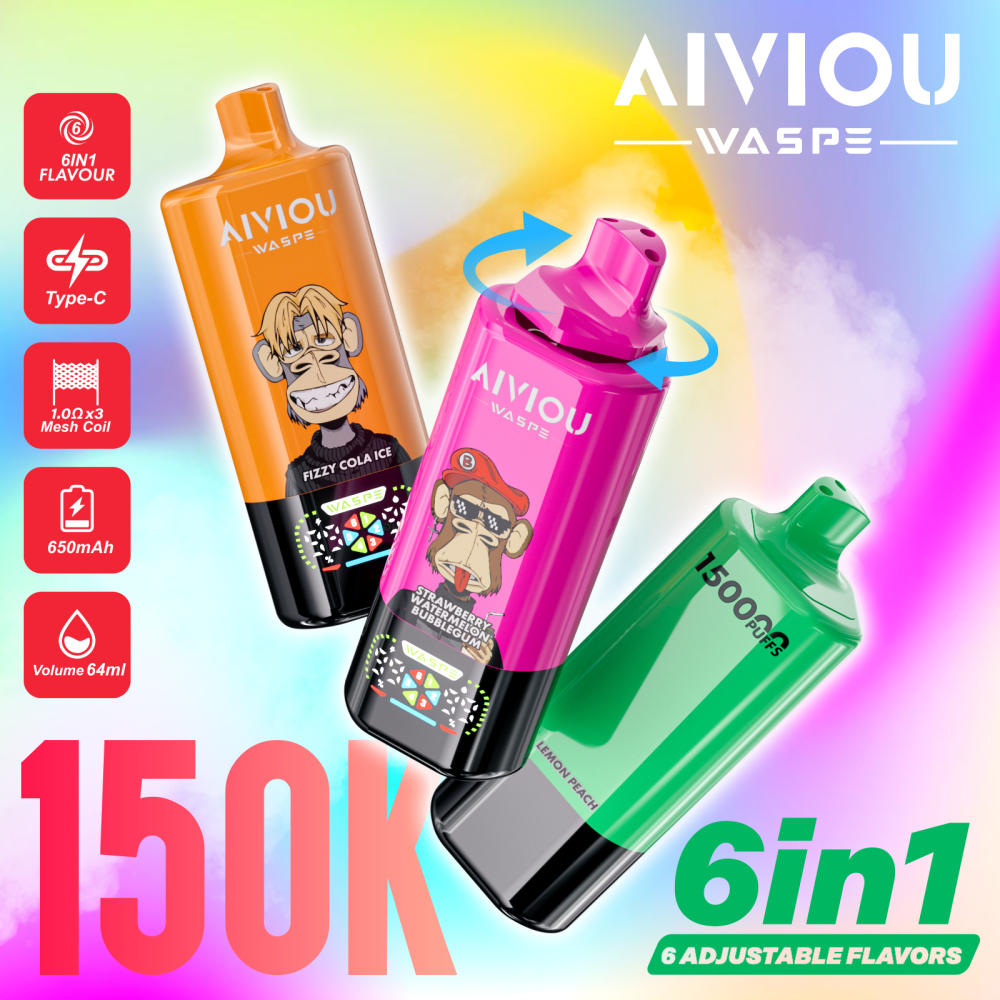 WASPE AIVIOU 150000 Puffs 6in1 Vape Puff 150k Bulk Buy Original Rechargeable Disposable Vapes Wholesale