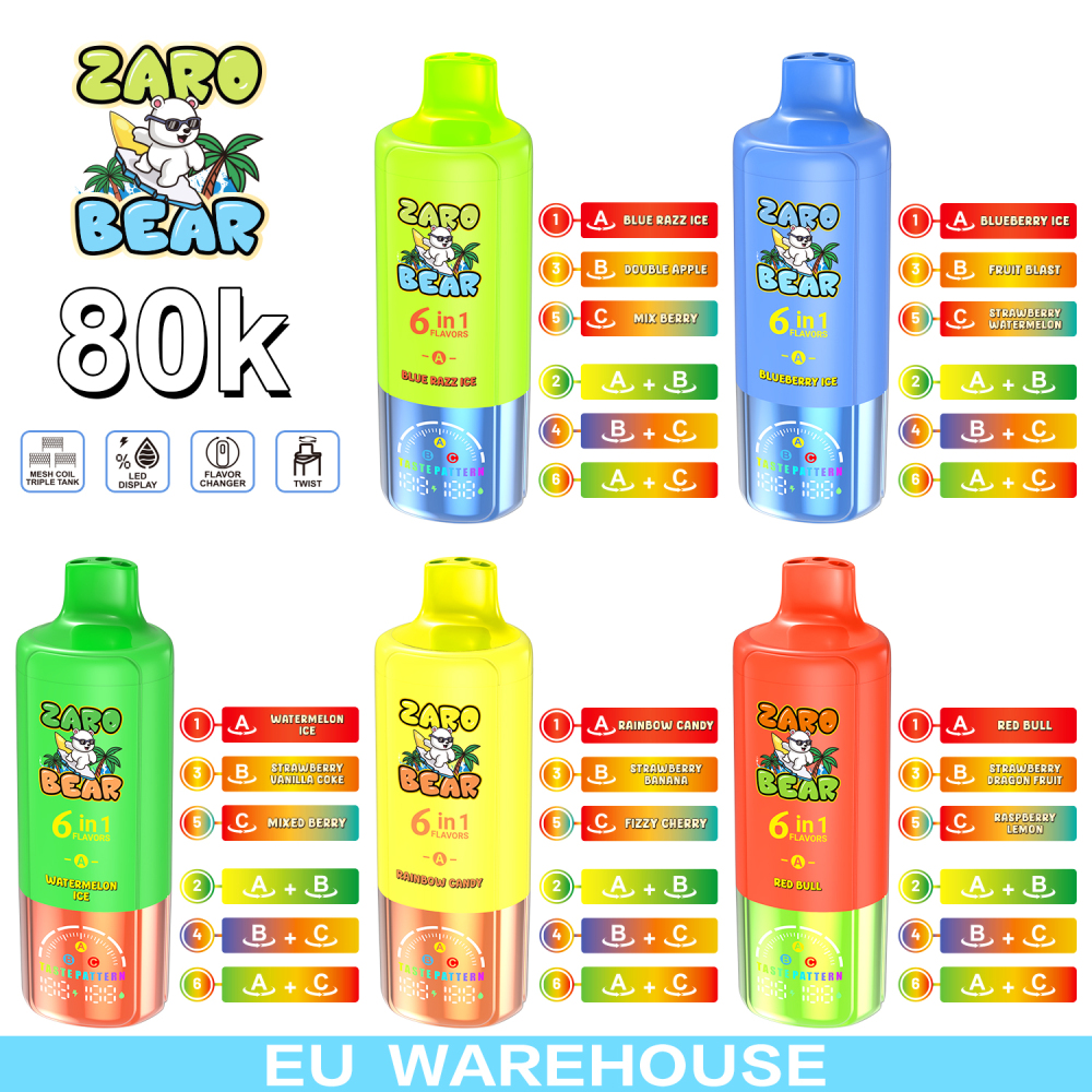 EU Warehouse 3-5 Days Delivery Zarobear 80000 Puffs 6in1 Vape Wholesale E Cigarette