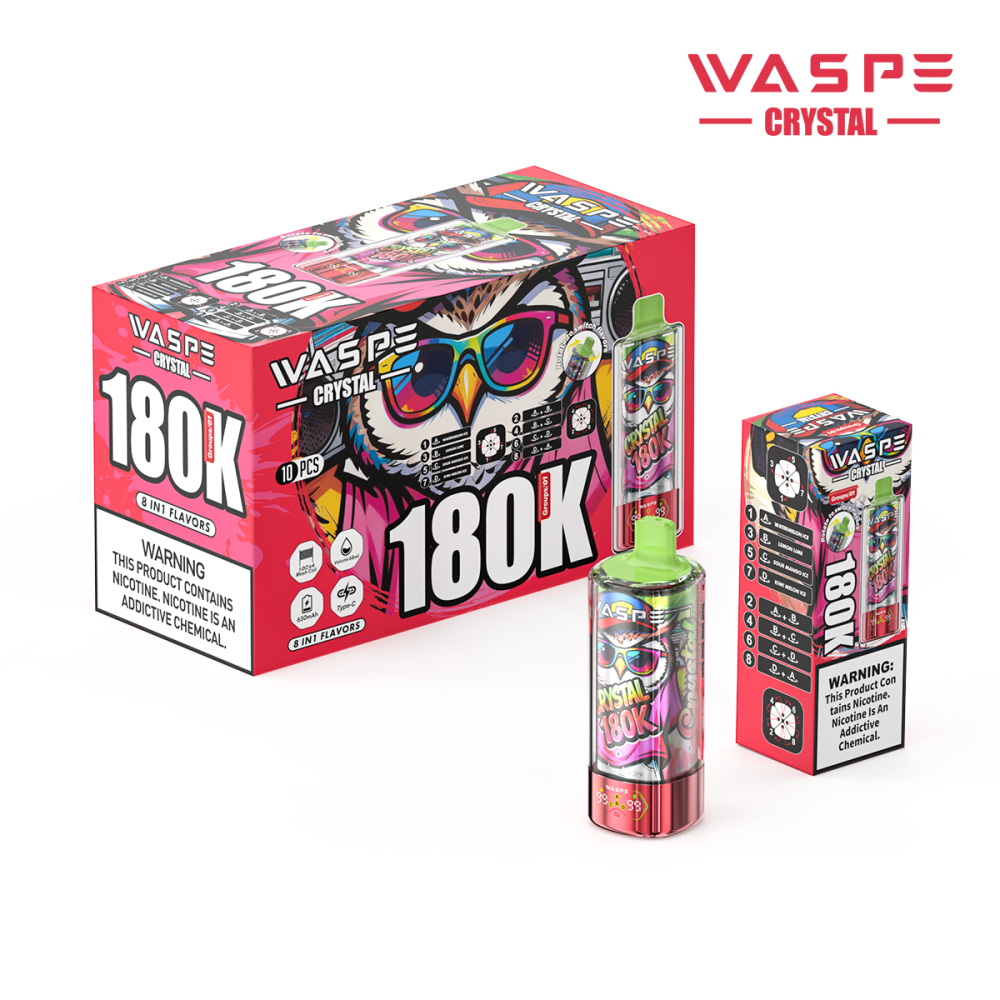 WASPE 8-in-1 Flavor Crystal 180000 Puffs 180K Disposable Vapes Wholesale Bulk Buy LED Display