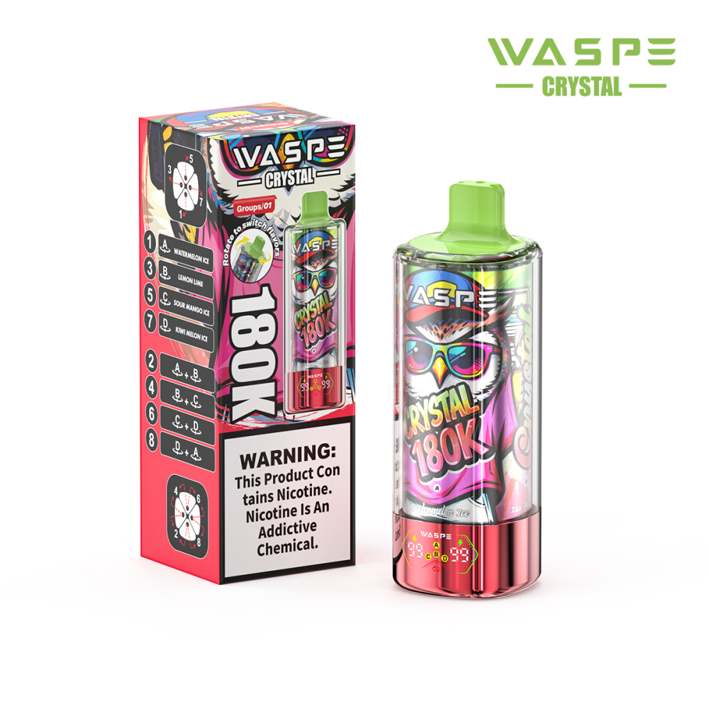 WASPE 8-in-1 Flavor Crystal 180000 Puffs 180K Disposable Vapes Wholesale Bulk Buy LED Display