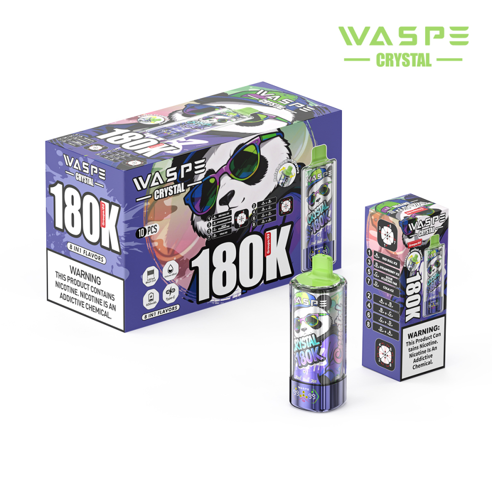 WASPE 8-in-1 Flavor Crystal 180000 Puffs 180K Disposable Vapes Wholesale Bulk Buy LED Display