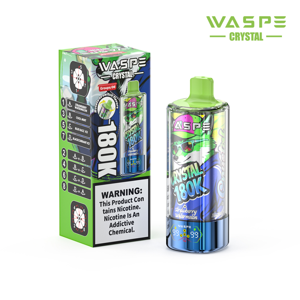 WASPE 8-in-1 Flavor Crystal 180000 Puffs 180K Disposable Vapes Wholesale Bulk Buy LED Display