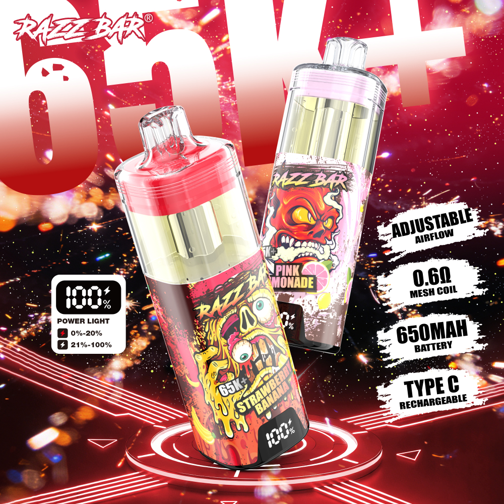 Razz Bar 65K+ Puffs Visible E-liquid Rechargeable Vape EU Warehouse Shipping