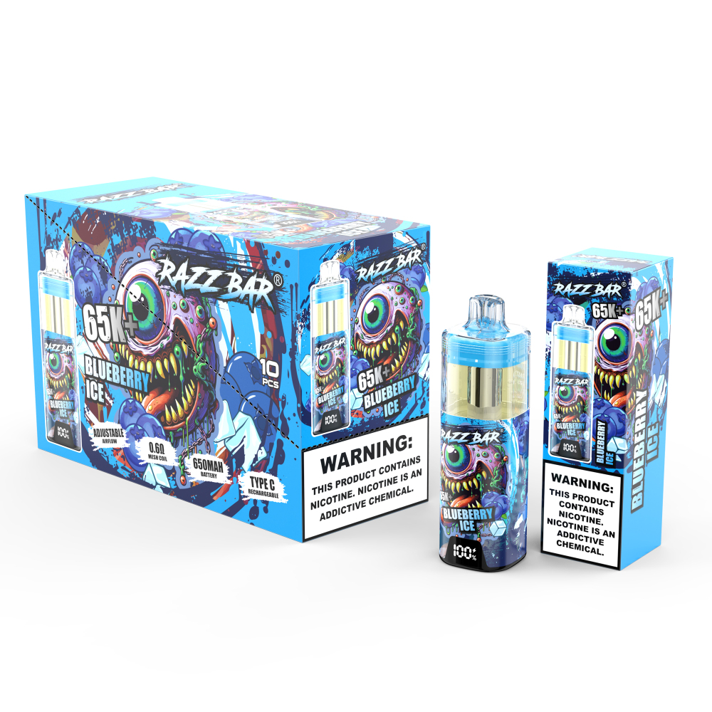 Razz Bar 65K+ Puffs Visible E-liquid Rechargeable Vape EU Warehouse Shipping