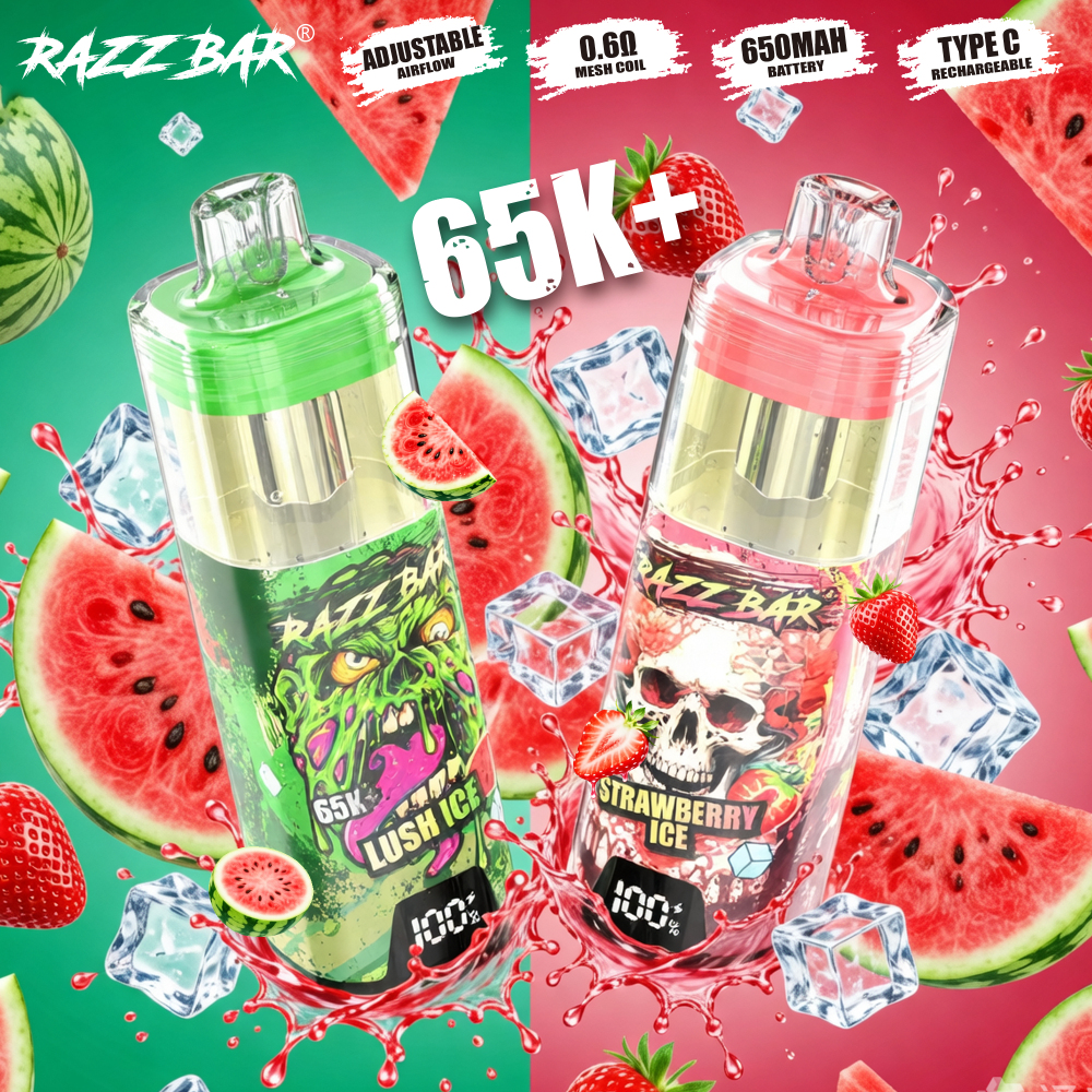Razz Bar 65K+ Puffs Visible E-liquid Rechargeable Vape EU Warehouse Shipping