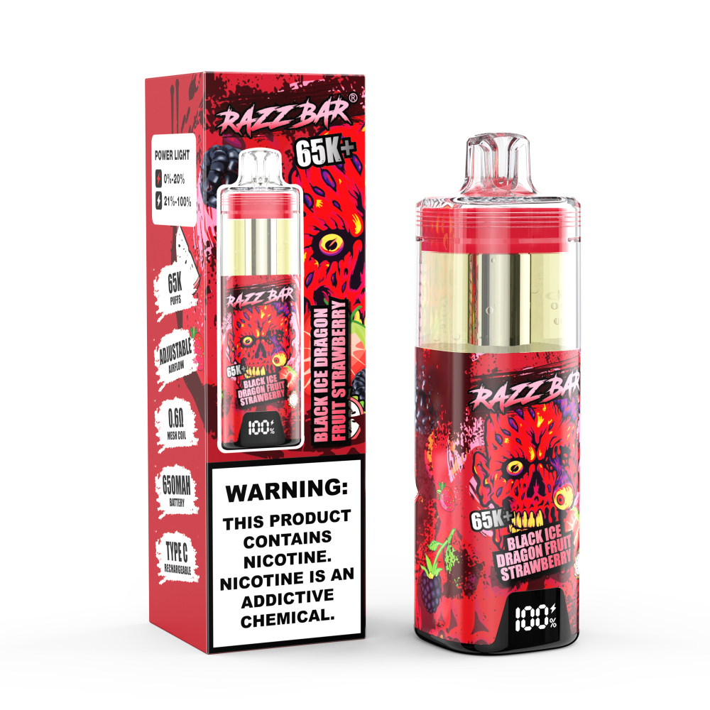 Razz Bar 65K+ Puffs Visible E-liquid Rechargeable Vape EU Warehouse Shipping