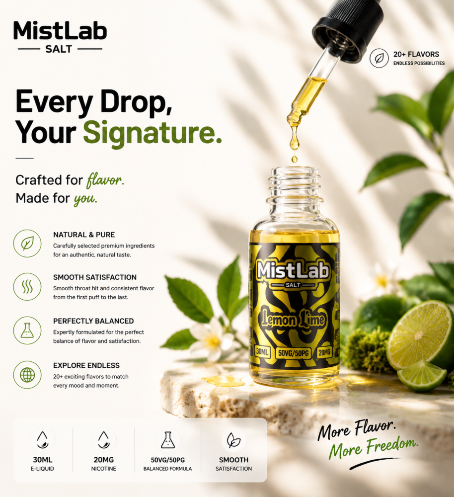 Mist Lab 30ml Nicotine Salt Vape Juice 20mg Smooth Flavor Long Lasting E-Liquid Wholesale & Retail Supply