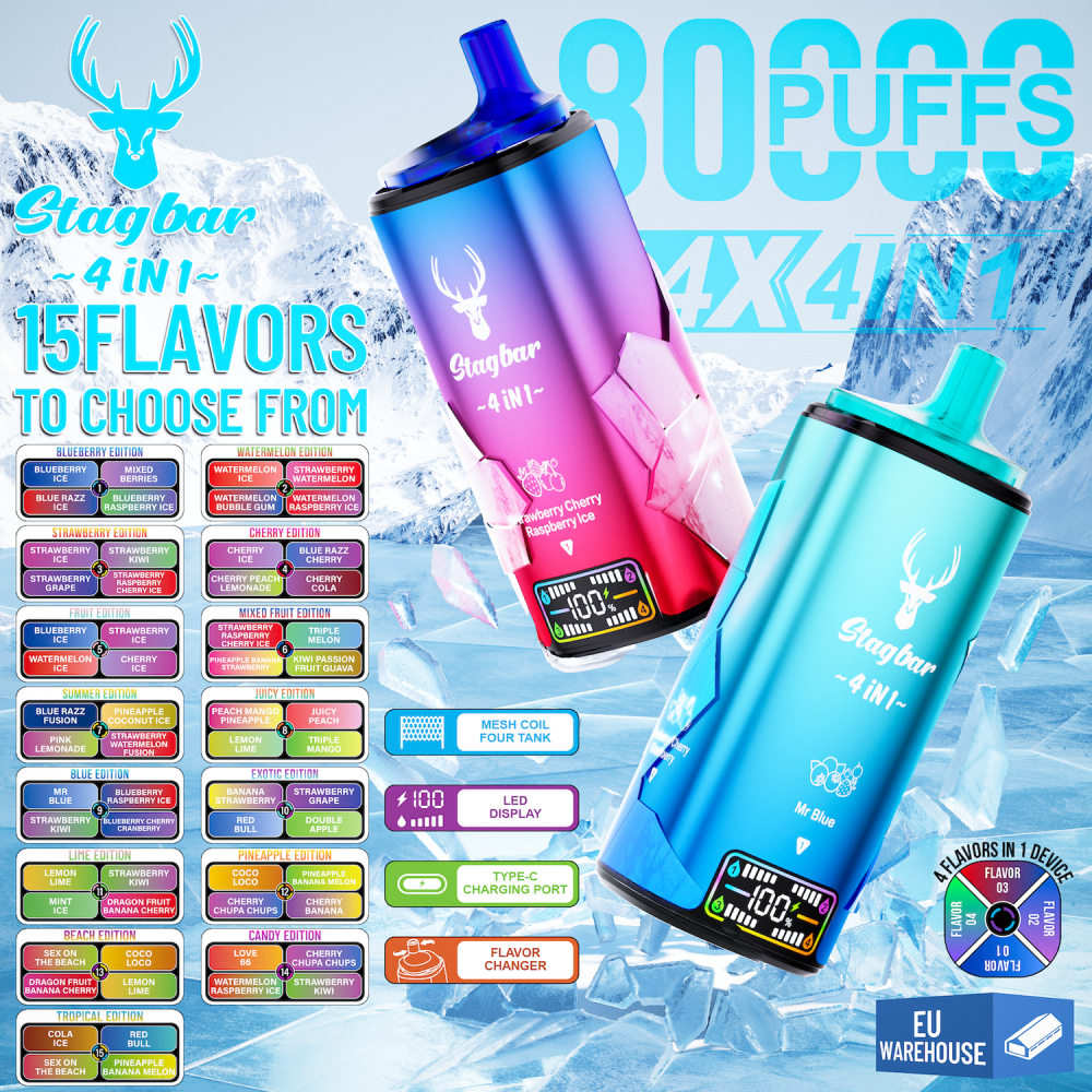 Stag Bar 4 In 1 80000 80K Puffs Four Flavors Disposable Vape 2% 5% Nicotine  | Vape Factory Direct Selling