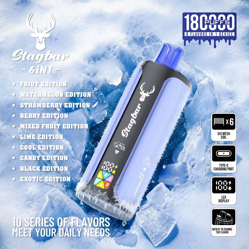 Stag Bar 180K Puffs 6 In 1 Flavors Vape with LED Display Wholesale I Vape EU Warehouse Shipping