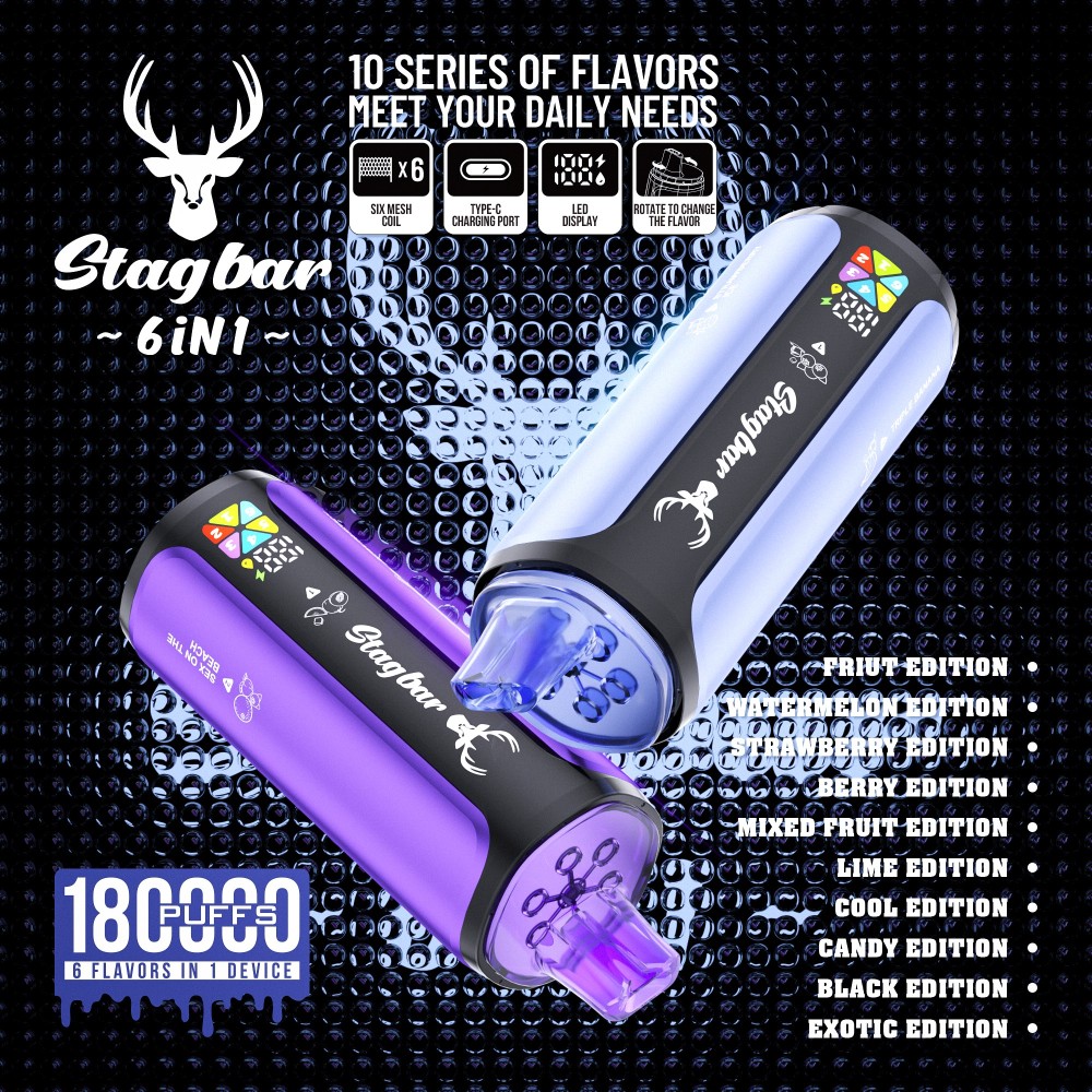 Stag Bar 180K Puffs 6 In 1 Flavors Vape with LED Display Wholesale I Vape EU Warehouse Shipping