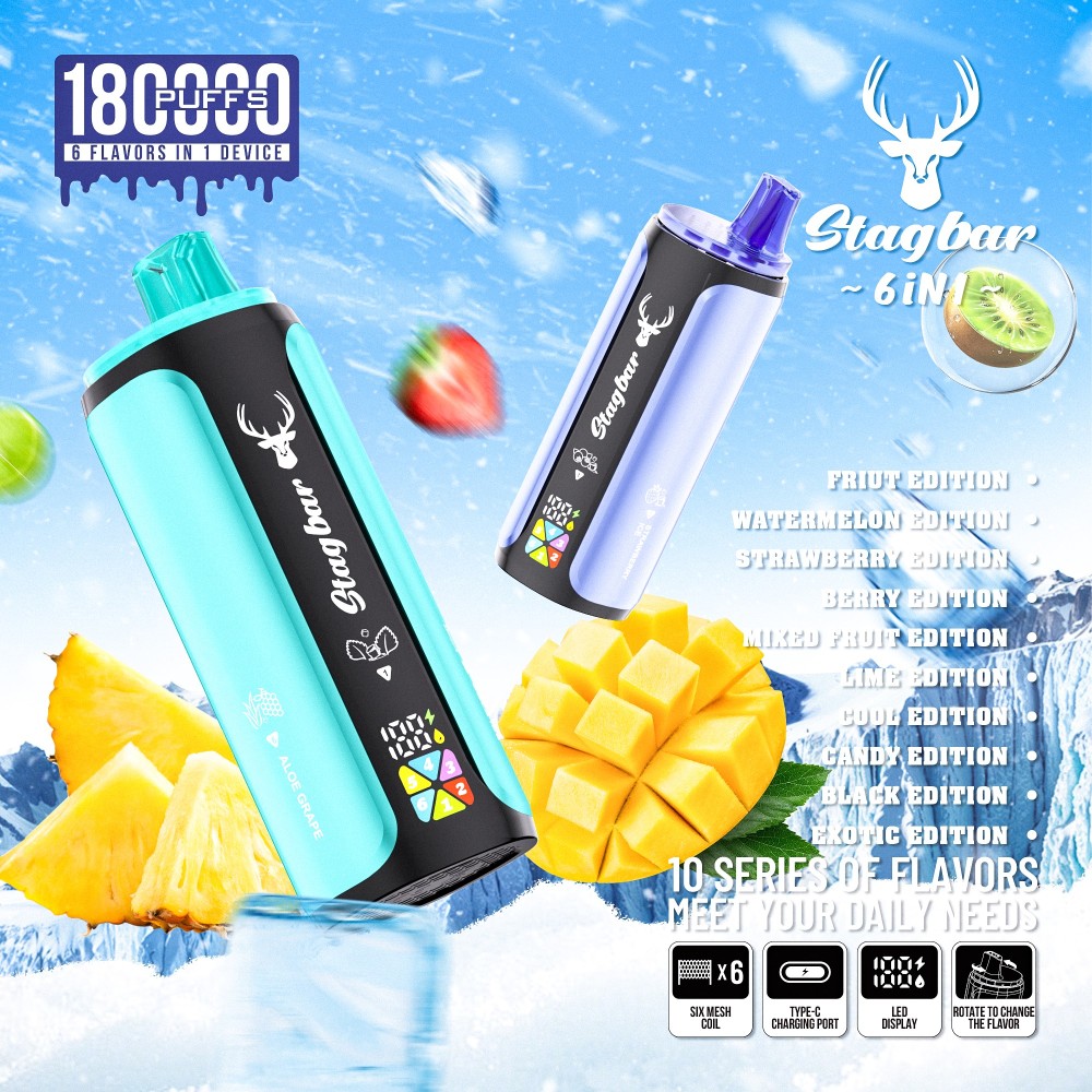 Stag Bar 180K Puffs 6 In 1 Flavors Vape with LED Display Wholesale I Vape EU Warehouse Shipping