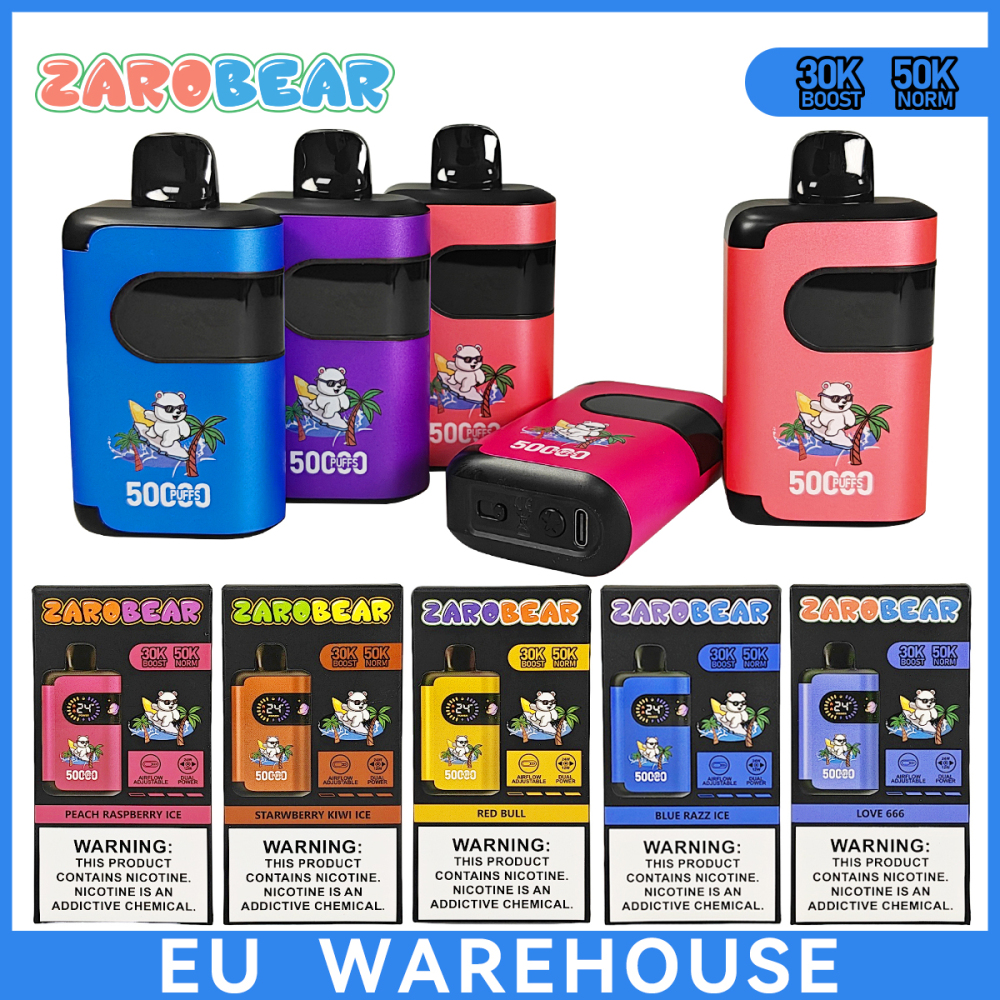 Germany Warehouse Fast Shipping Zarobear 50K Puffs Airflow/Wattage Adjustable Wholesale Disposable Vape