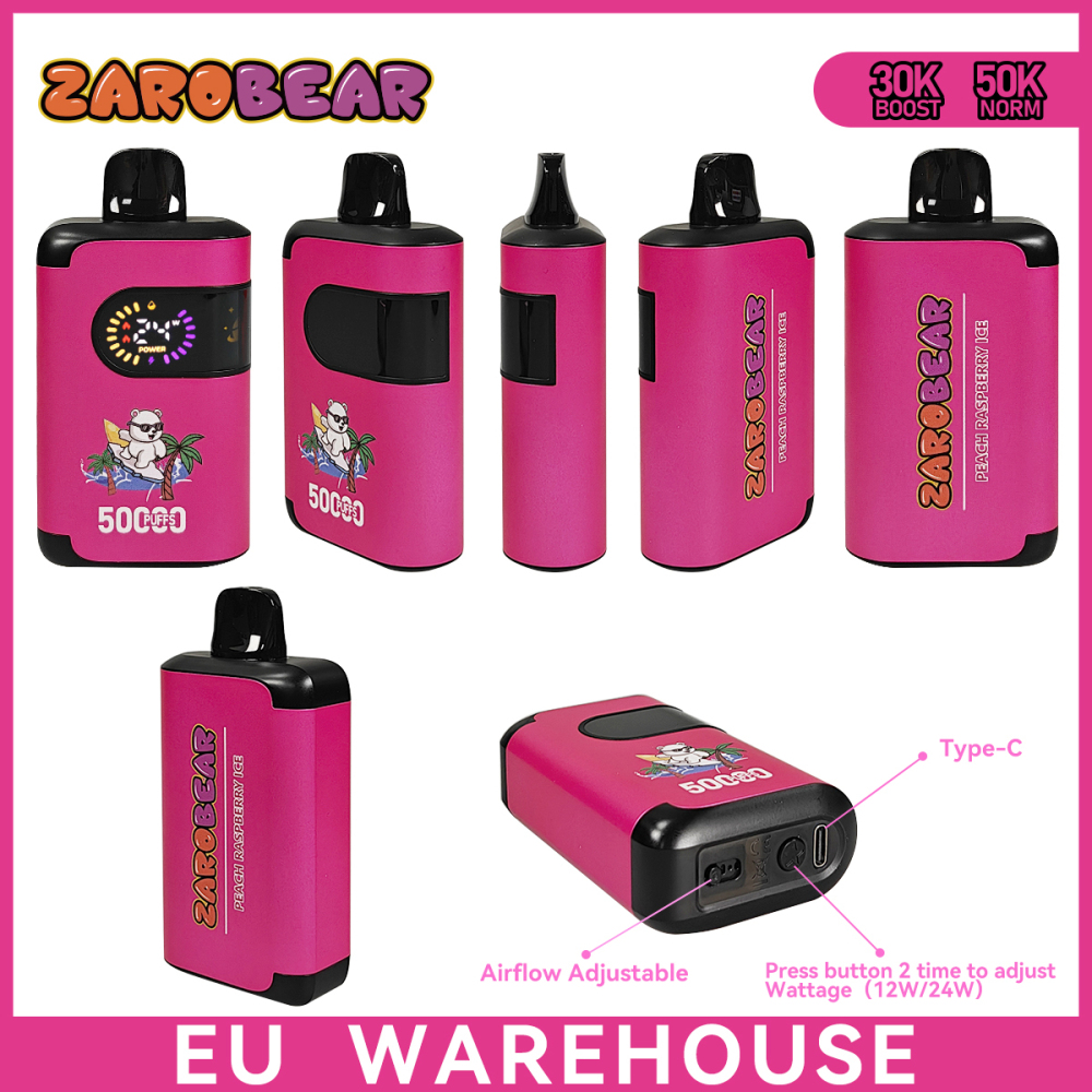 Germany Warehouse Fast Shipping Zarobear 50K Puffs Airflow/Wattage Adjustable Wholesale Disposable Vape