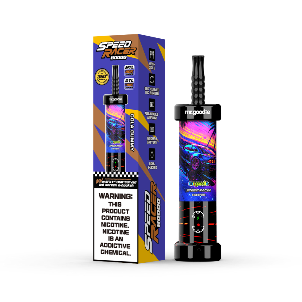 Mr.Goodie 80K Shisha E-Hookah – 80,000 Puffs, Curved LED Display, Airflow Adjustable, Premium Disposable Vape