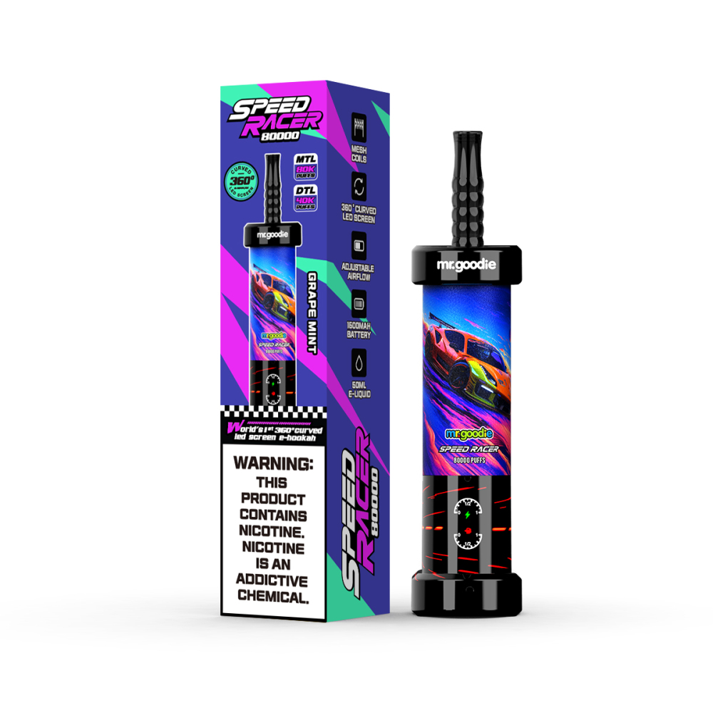 Mr.Goodie 80K Shisha E-Hookah – 80,000 Puffs, Curved LED Display, Airflow Adjustable, Premium Disposable Vape