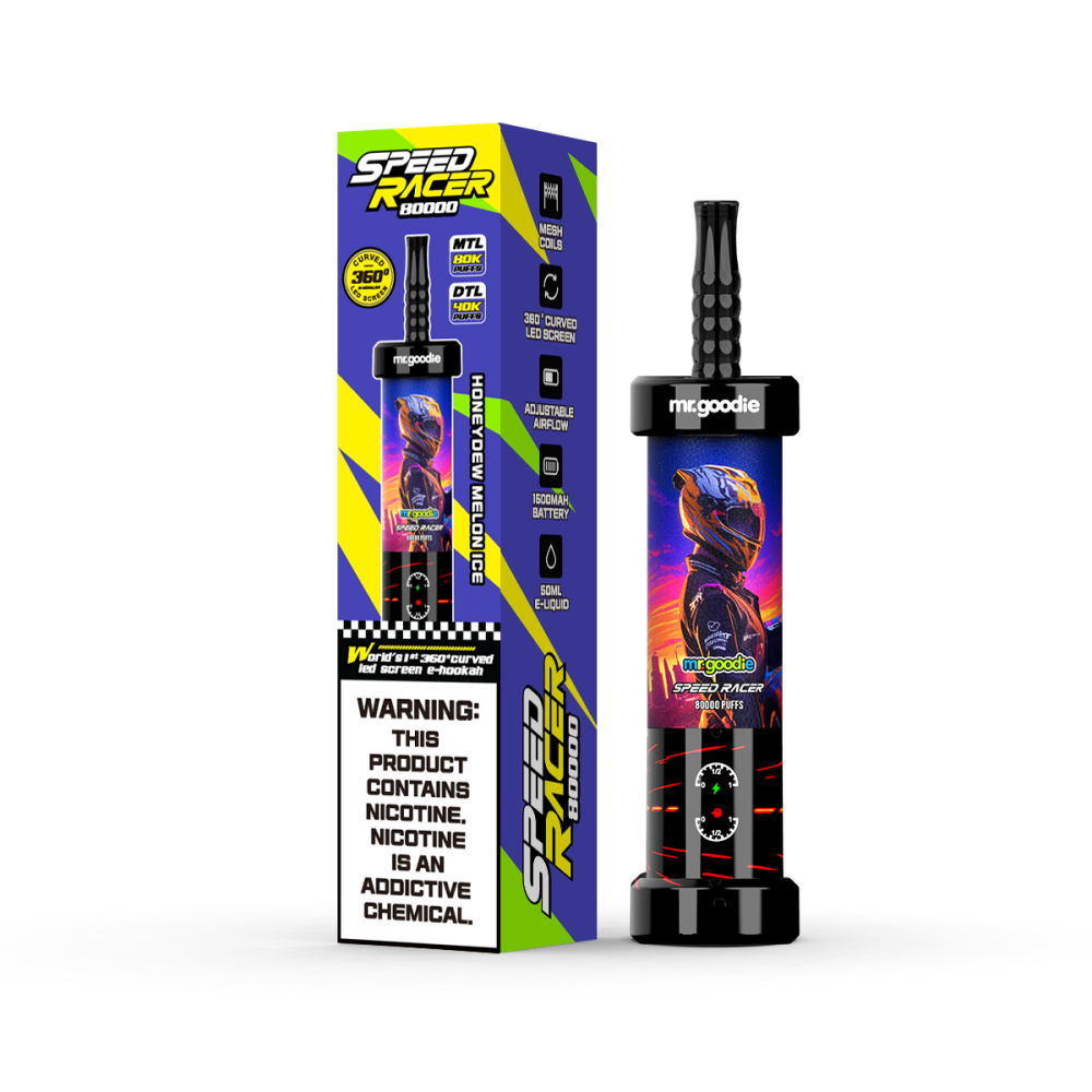 Mr.Goodie 80K Shisha E-Hookah – 80,000 Puffs, Curved LED Display, Airflow Adjustable, Premium Disposable Vape