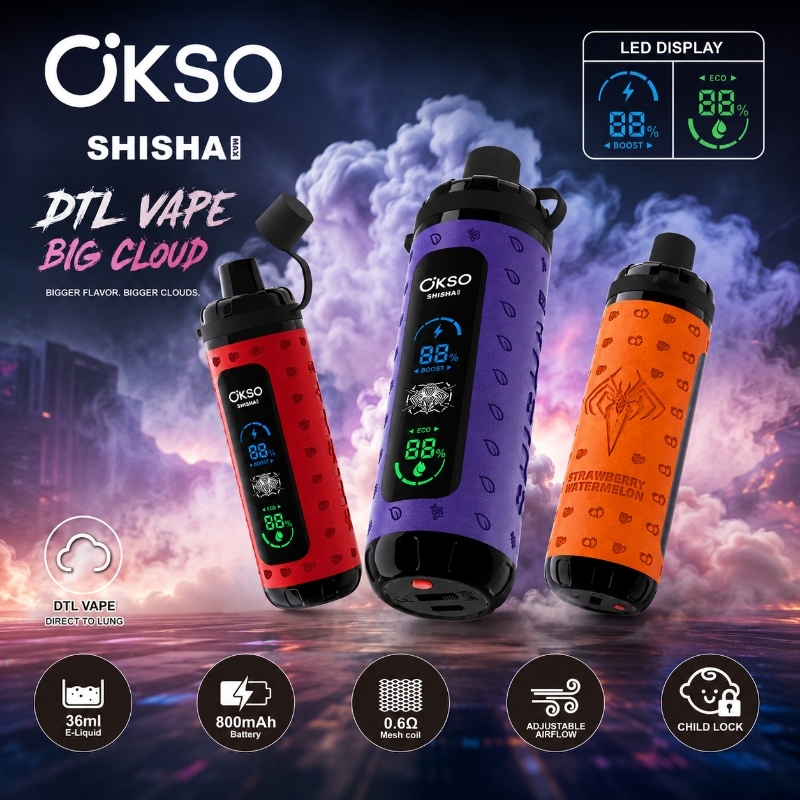 Okso ShiSha Max 40K Disposable Vape – 40,000 Puffs Airflow Adjustable Shisha Vape, Rechargeable & EU Warehouse Fast Shipping